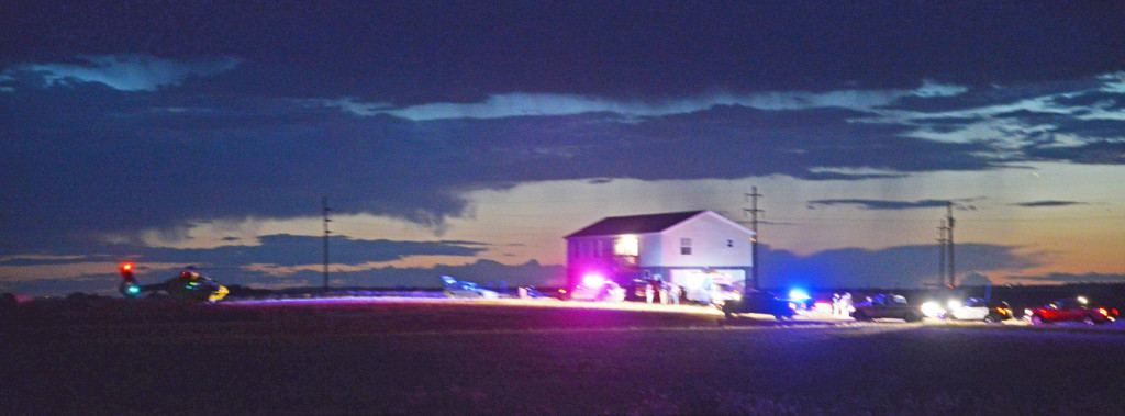 Yellowstone County sheriff’s deputies, Montana Highway Patrol troopers and emergency medical personnel responded to the home of Wesley Brian Sindelar on Thunderstick Road in Ballantine Monday evening after his father, James Sindelar, called 911 to report he had shot his son with a handgun. (Jonathan McNiven photo)